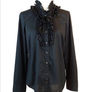J.Crew Cotton Ruffle-Front Long Sleeve Top in Black Women's size 10
